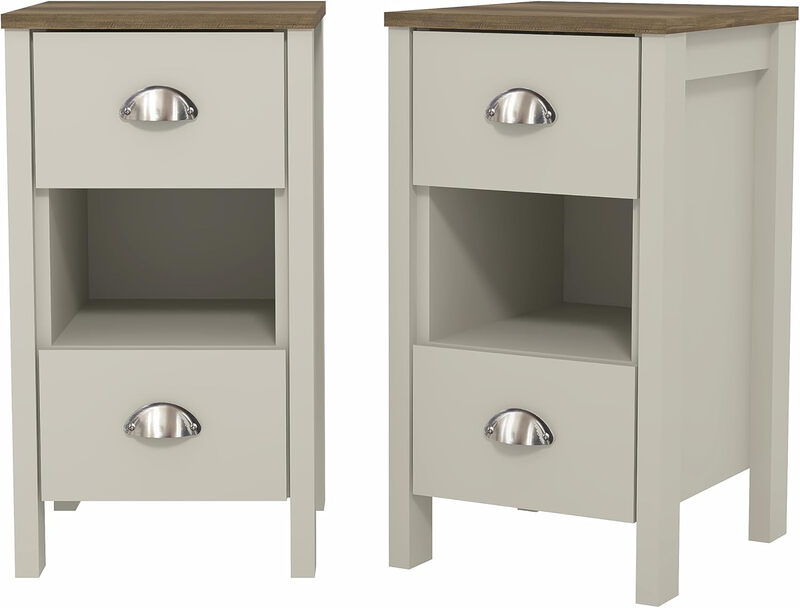 Gemma 2pcs Bedside Table – Stylish 2 Drawer Side Tables with Storage – Storage Cabine