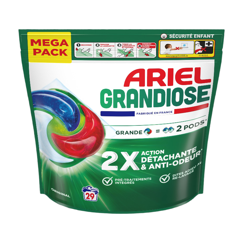 ARIEL GRANDIOSE Lot de 29 capsules de lessive parfum original