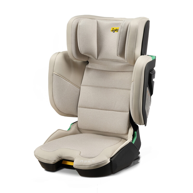 Jovikids Rober boosterstoel met hoge rugleuning en ISOFIX, 100-150 cm (3-12 jaar) in hoogte en breedte verstelbaar, opvouwbare draagbare autostoel voor op reis, i-Size ECE R129 goedgekeurd (melksteen grijs)