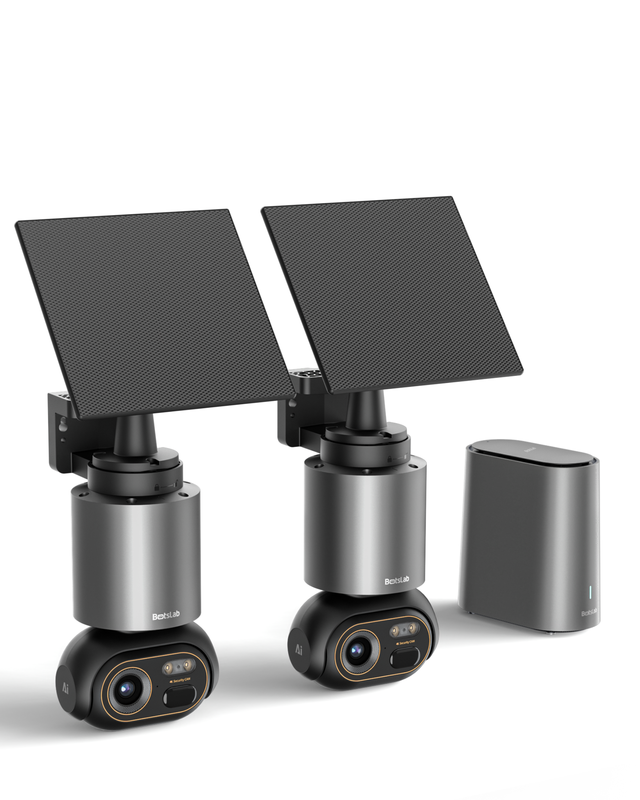 Botslab 4K Outdoor Solar-Überwachungskamera 2-Kameras-Kit mit HomeBase, 32 GB, gebührenfrei, 360° WLAN & 8 MP UHD Farbnachtsicht
