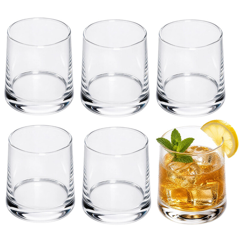 Set van 6 eenvoudige glazen bekers, kristalhelder glas, ideaal voor whiskey, thee, matcha en frisdrank, transparant