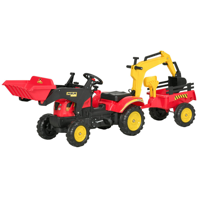 341-033 HOMCOM Ride On Tractor for Kids, 3 in 1 Ride On Excavator Toy Car with Adjust