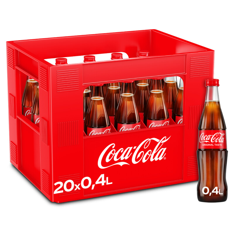 Coca-Cola Original Geschmack – Klassisches erfrischendes kohlensäurehaltiges Erfrischungsgetränk – 20 x 0,4 L wiederverwendbare Glasflaschen