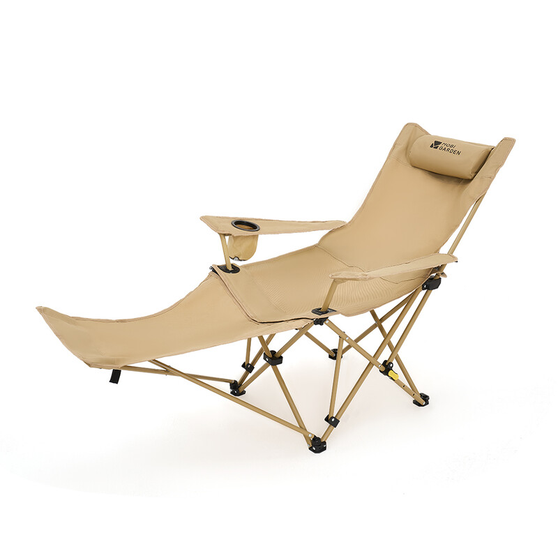 Mobi Garden, Comfort Reclining Folding Chair for Outdoor and Home Use, Sand, Multi-Angle Adjustable, Wide 56cm Seat, High-Duty Load Capacity, Durable and Tear-Resistant