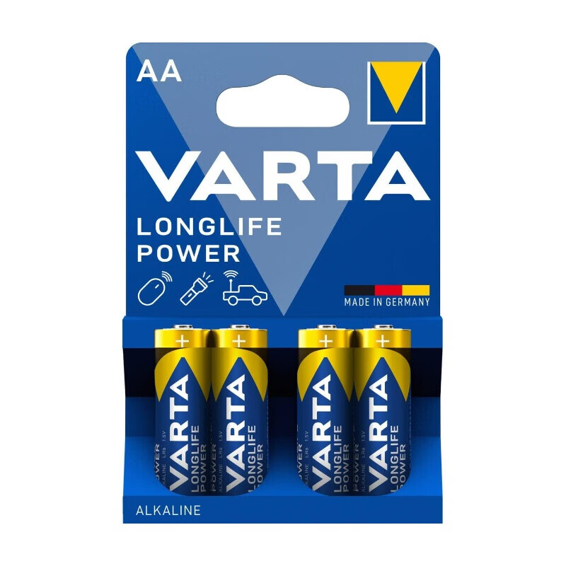 VARTA Batterien AA, 4 Stück, Longlife Power, Alkaline, 1.5V, ideal für Spielzeug, kabellose Maus, Taschenlampen, Hergestellt in Deutschland