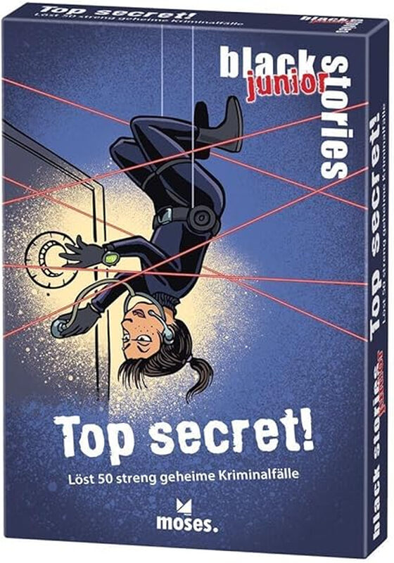 oses. black stories junior Top Secret! - 50 Rätsel über top-geheime Kriminalfälle, Rätsel-Kartenspiel mit Spielvariante und Wertungschips, Puzzle-Spiel für Kinder ab 8 Jahren