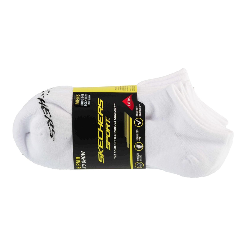 Skechers Herren 6er-Pack No-Show-Socken Aus Baumwolle, Weiß, Größe 41-46