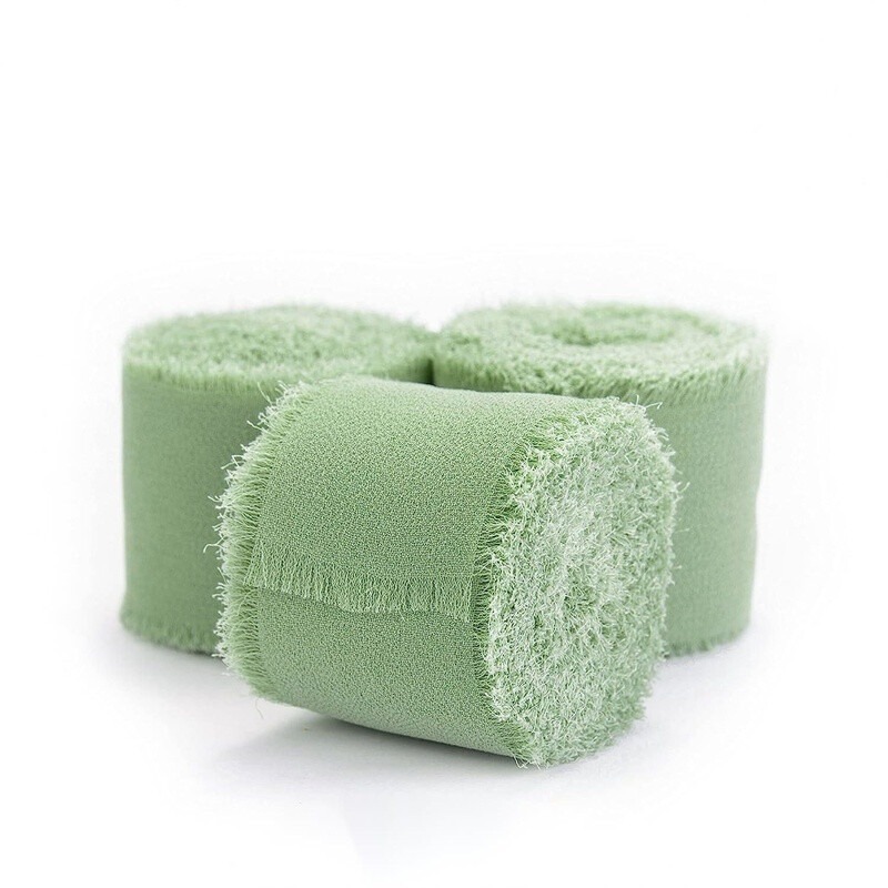 2 stuks 40 mm x 5 m lichtgroene chiffon-satijn lint, handgemaakte franjes voor bruiloftsuitsluitingen, bruidsboeketten, cadeaupapier, feestdecoratie, doe-het-zelf knutselwerk