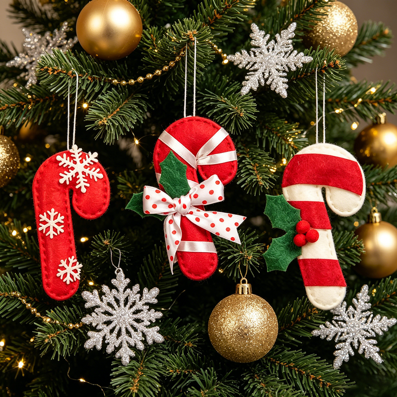 3Pcs 5.9in/15cm Christmas Candy Cane Christmas Decorations Hanging Fabric Candy Cane Decorations for Home Bar