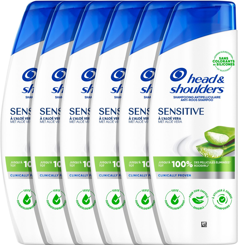 HEAD&SHOULDERS Sensitive Hoofdhuid Anti-roos Shampoo 6x250 ml Met Aloë Vera. Effectief tegen 3 hoofdhuidproblemen: roos, jeuk gerelateerd aan roos en overtollig talg