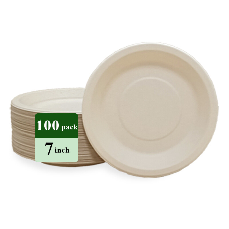 Ruibamboo disposable bamboo fiber plate 7 inches 100pack