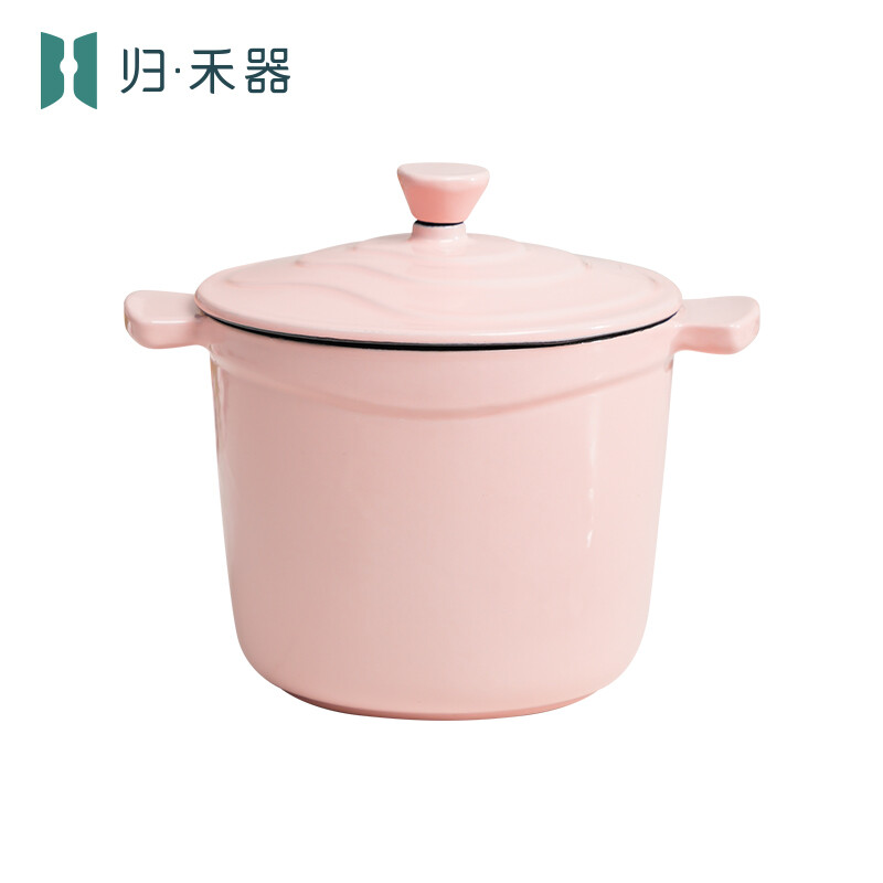 Guihe Emaillierter Gusseisen-Saucepan, Mini-Topf (14 cm, 1,3 L) für Babybrei, Porridge & Suppe, induktionsgeeignet - in Taoyao Pink