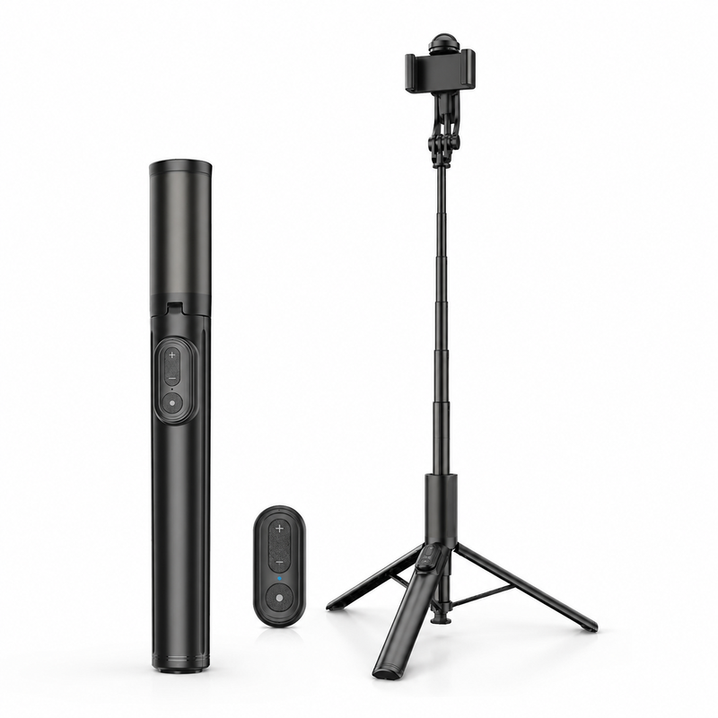 Verbex K60 – schwarzer Selfie-Stick mit Stativfunktion. Ideal für Live-Übertragungen, Fotoshootings und die Bedienung des Telefons per Fernbedienung.