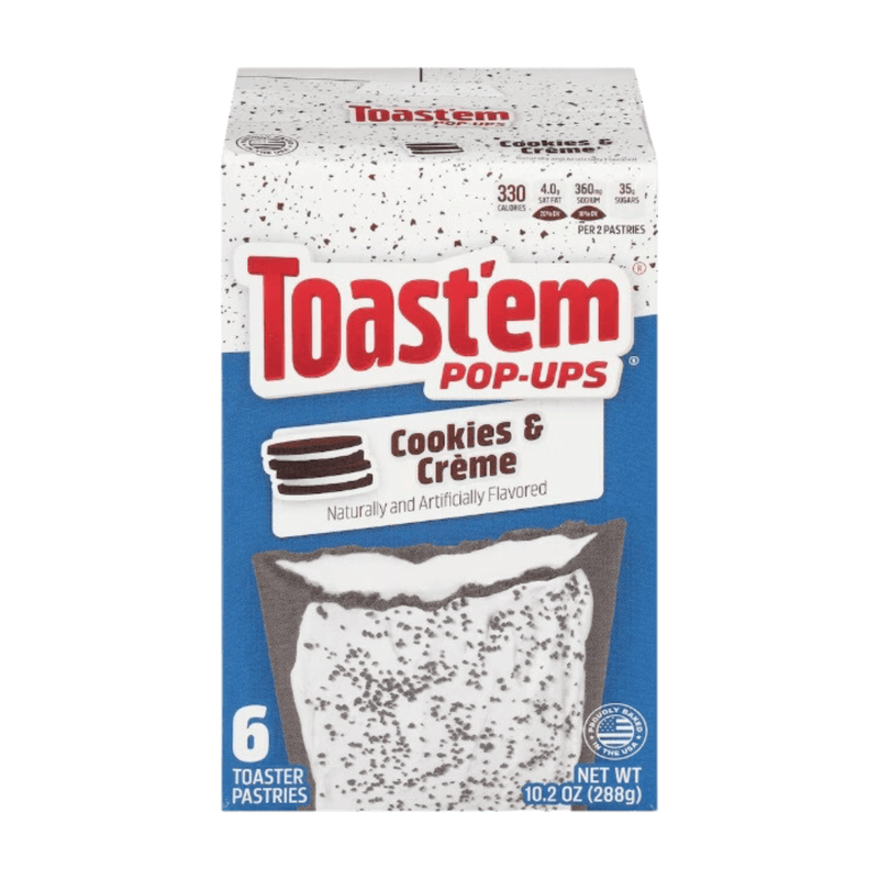 Toast'em Pop-Ups Cookies & Cream Toaster Pastries, 6 Pack - A Sweet & Crunchy Breakfast or Snack Treat