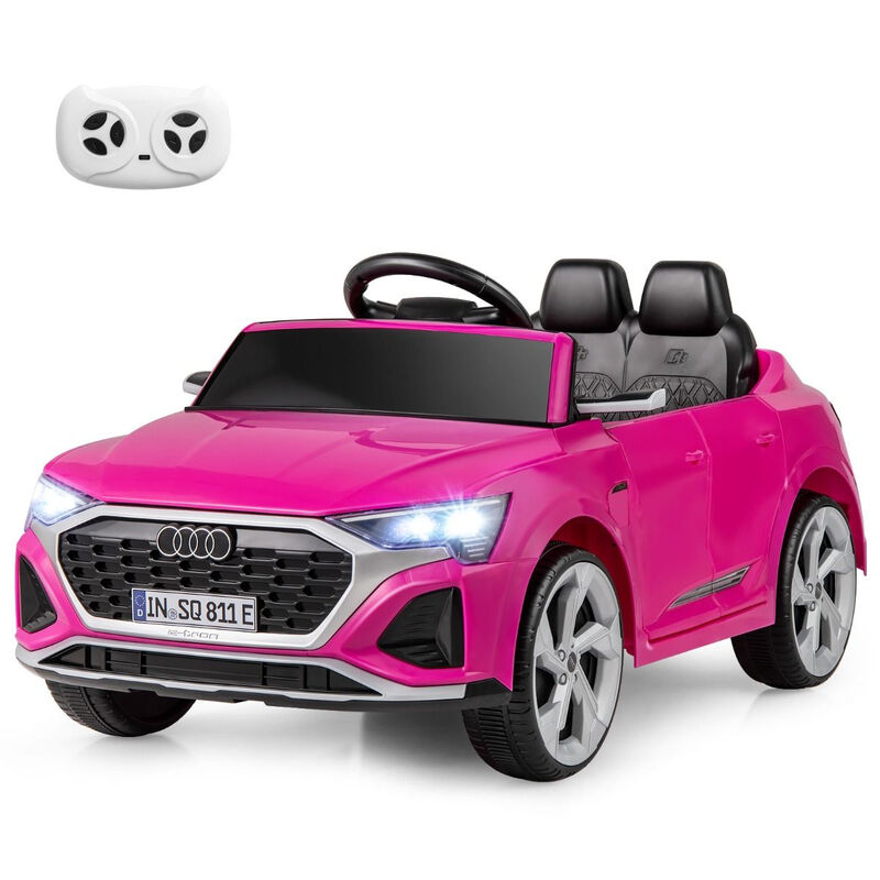 Costway 12 V elektrische speelgoedauto voor kinderen om in te rijden, gelicentieerde Audi SQ8-editie, met afstandsbediening, claxon, ledverlichting, muziek, snelheidsregeling met 3 snelheden, geschikt vanaf 3 jaar, roze