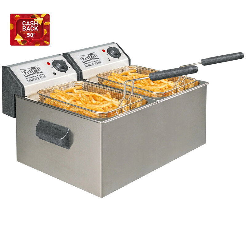 Fritel friteuse Profi 3855 Duo - professionele friteuse / friteuse - 2 x 5 l - stofwerend deksel - olie + vast vet