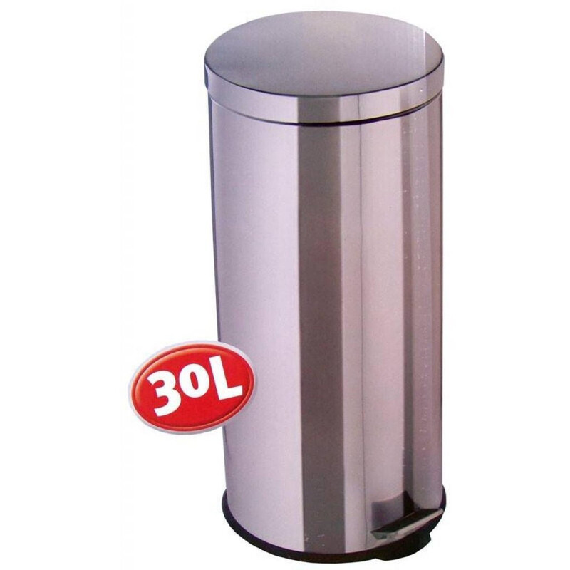 Pedaalemmer van roestvrij staal - 30 liter, zilver, diameter 30 cm