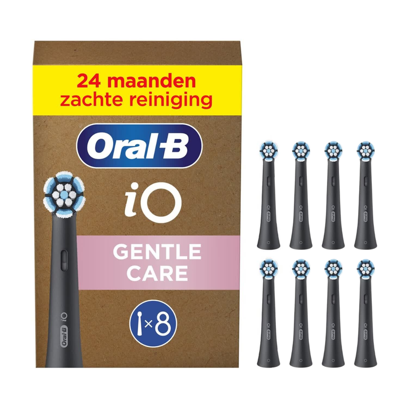Oral-B iO Gentle Care opzetborstels - zwart - 8 stuks - zachte reiniging - rond ontwerp