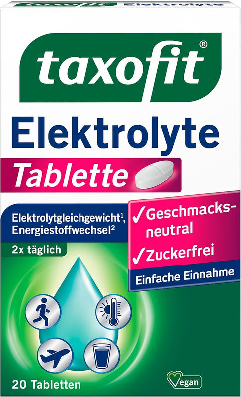 taxofit Elektrolyttabletten | Für Elektrolytgleichgewicht & Energiestoffwechsel | Ungeschmackt, zuckerfrei & vegan | 20 Tabletten
