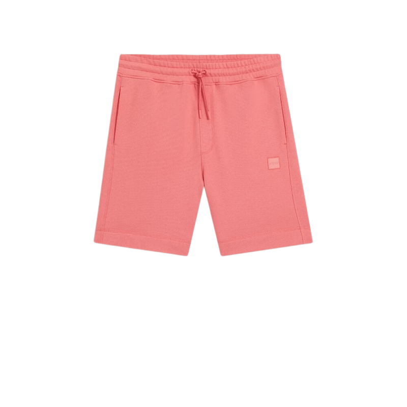 Boss Cotton-Terry Shorts with Logo Patch - Light/Pastel Red
