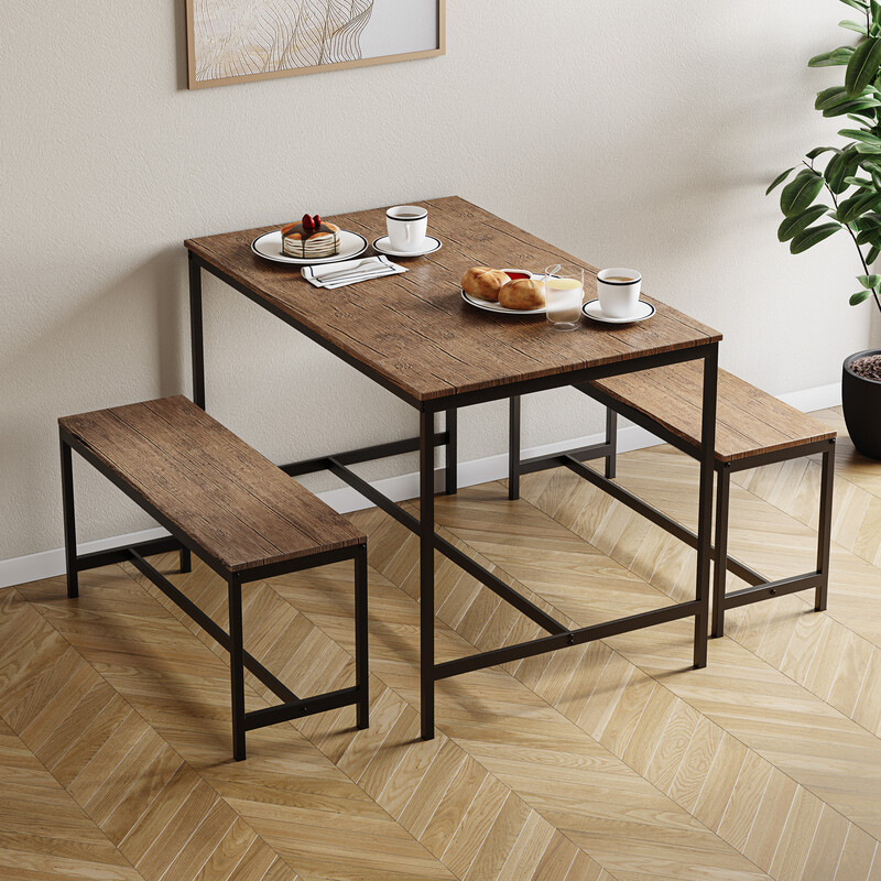 Vida Designs Roslyn 4 Seater Dining Table With Bench Set, Dark Wood