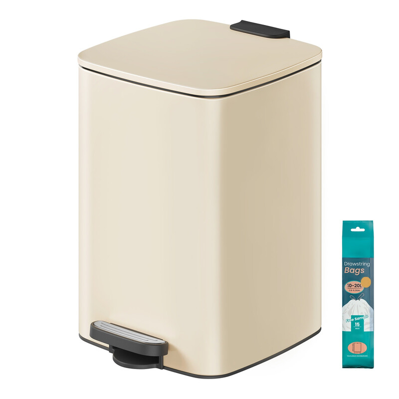 Ochama X Songmics 20L Trash Can, Kitchen Garbage Can, Soft Close And Stays Open, Sand Beige