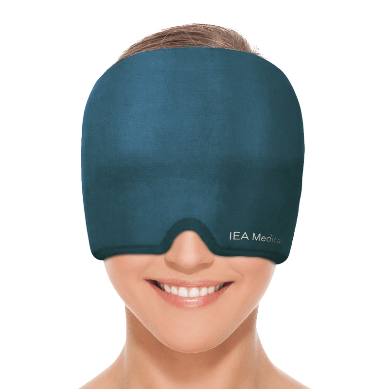 Migräne Maske Ozeanblau – Kühlmaske gegen Kopfschmerzen 360° Gel-Kühlmaske, Wärmemaske & Schlafmaske gegen Migräne, Kopfschmerzen & müde Augen – volle Abdunklung, wiederverwendbar