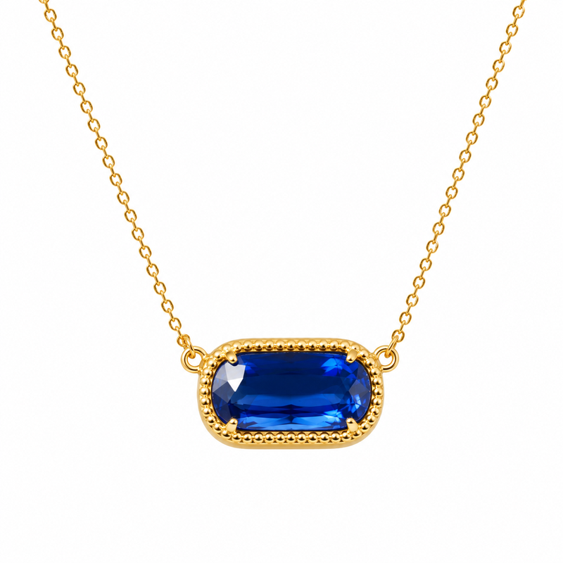 VoxorAI Hypoallergenic Natural Zirconia Gold Necklace for Women Blue Zirconia Wholesale Ins-Style Luxury Collarbone Chain with Crystal Pendant