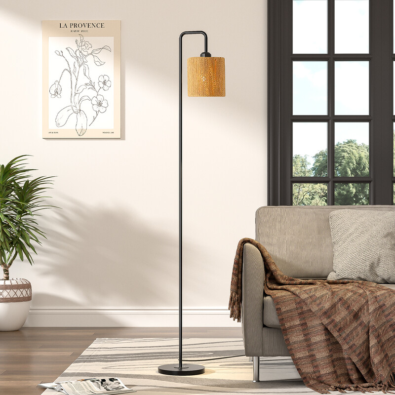 LIVINGANDHOME Floor Lamp in Modern Design with Cylindrical Fabric Shade for Living Room Bedroom Home Décor Lighting 158cm
