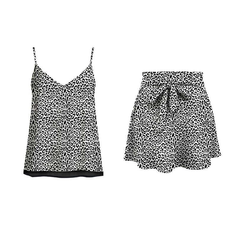 v-neck white printed camisole and pantskirt set M