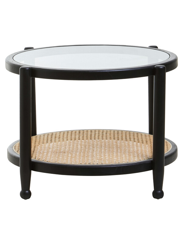 Coffee Table Round Cebu Elm Wood & Rattan Black/Natural