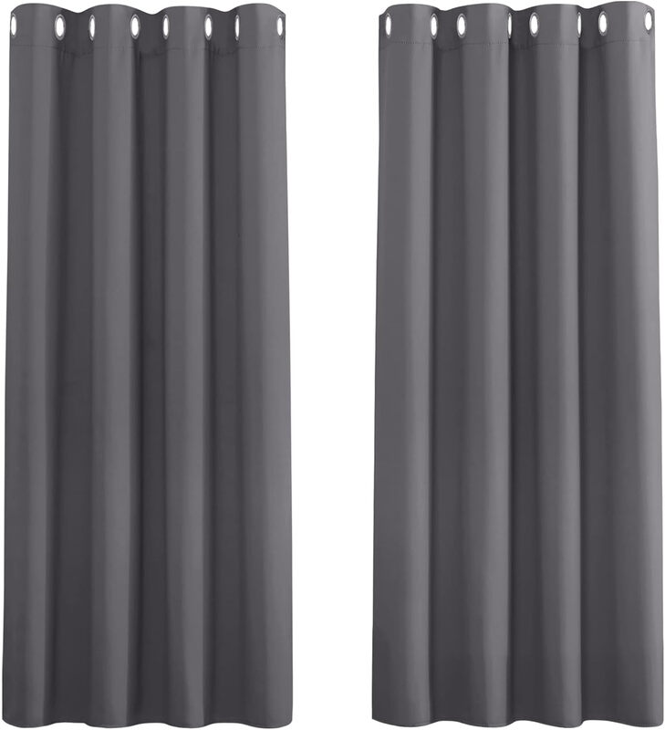 Eyelet Blackout Curtains, W 46 x L 54 inches, 2 Panels, Grey