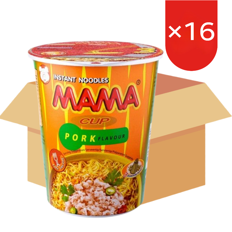 MAMA Instant Noodles Varkensvleesbekertje 16 x 70g Varkensvleessmaak Noedelsdoos