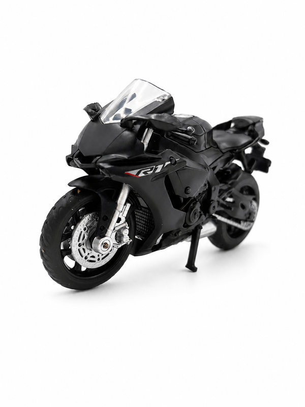 CCA 1:18 Yamaha YZF-R1 Motorrad, schwarz, mit Federung am Hinterrad, klappbare Standfußstütze, hochdetailliertes Motorrad-Modell, Sammlerstück, Spielzeug für Kinder, Erwachsene Sammler, Feiertagsgeschenk
