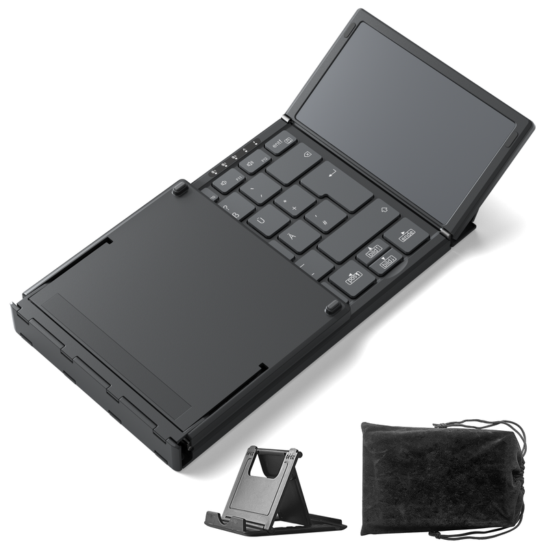 Inateck faltbares Mini-Tastatur, KI-Funktion mit Touchpad, 3 Bluetooth-Kanäle, kompatibel mit iPadOS, Android, Windows, QWERTZ, N0153BK