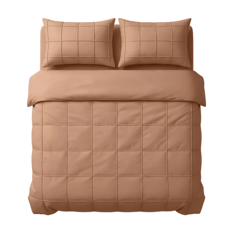 Sleeptime Dekbedovertrekset Geruit Pintuck 200 x 200/220 + 2 Kussenslopen 60 x 70 cm - Microvezel - Mokka