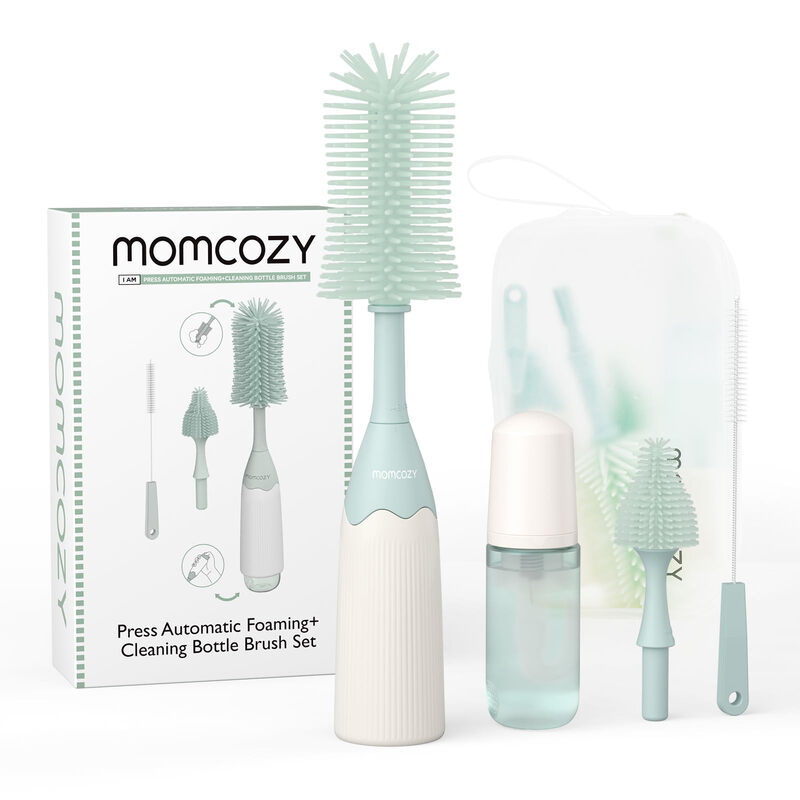 Press-Type Foaming Bottle Cleaning Brush Set LS002 (Green, 1 Set)