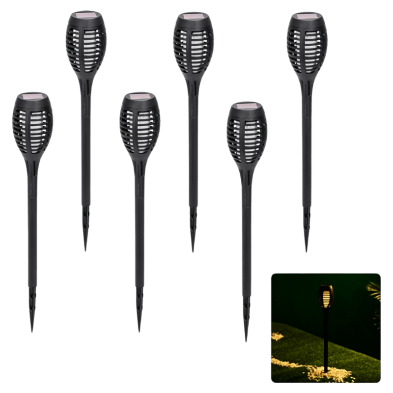 Aigostar Solar LED Flammen-Grasleuchten, 6er-Pack – Warmweiß 2700 K Outdoor Gartenwegleuchten, IP44 Wasserdicht, Solarbetrieben