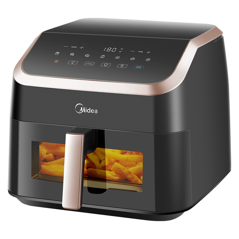 Midea Heißluftfritteuse mit Sichtfenster, 8,5 L, 8-in-1, Heatexpress Rapid Air Technologie, Ölfrei, Max Crisp, Antihaftbeschichtet, Flexible Heizung mit +1-Minuten-Taste, Spülmaschinenfest