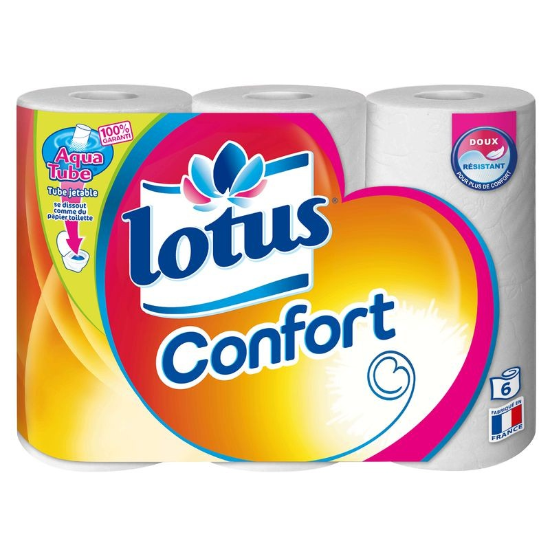 LOTUS Tube Papier Toilette 2 Épaisseurs Tube Biodégradable 6 Rouleaux