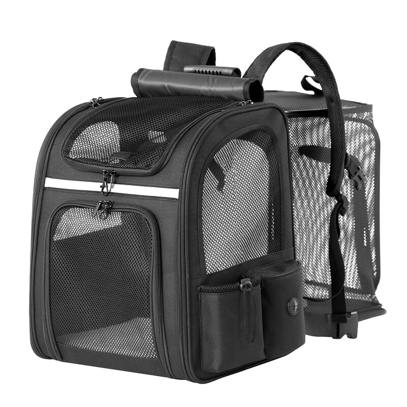 Erweiterbare faltbare Haustier-Rucksack-Transporttasche mit Mesh-Fenstern, atmungsaktive Katzen-Reisetasche mit Stahlrahmen, komfortable Haustier-Transporttasche für Reisen und Outdoor