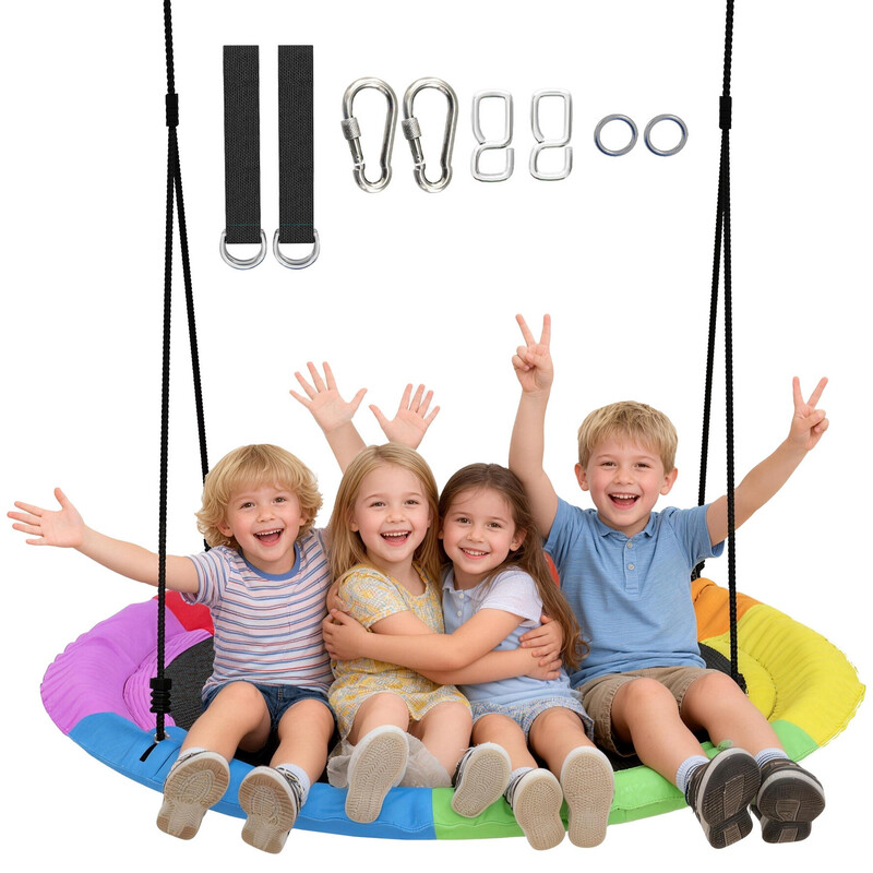 Aiyaplay 344-115V00mx Tree Swing Seat, 120Cm Kids Nest Swing With Adjustable Ropes And Tree Straps, Outdoor Playground Playset For Kids 3-8 Years, 300Kg Capacity, Multicolour