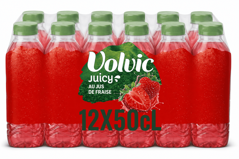VOLVIC JUICY Eau aromatisée à la fraise Pack de 12x50cl