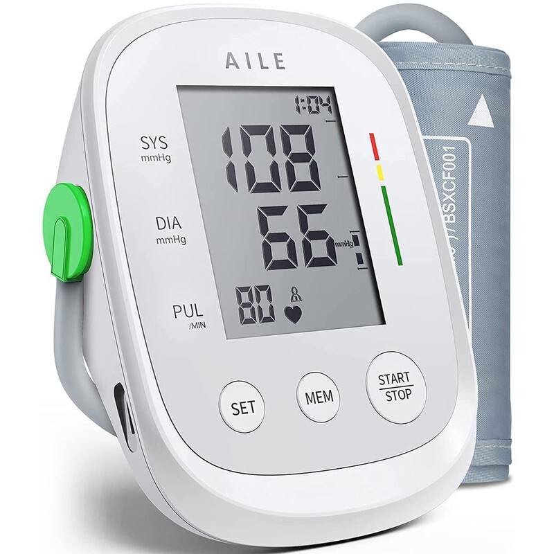 AILE Automatic Upper Arm Blood Pressure Monitor, Large, Size Cuff 8.7"-16.5", Home Use BP Machine, 2×99 Memory, White