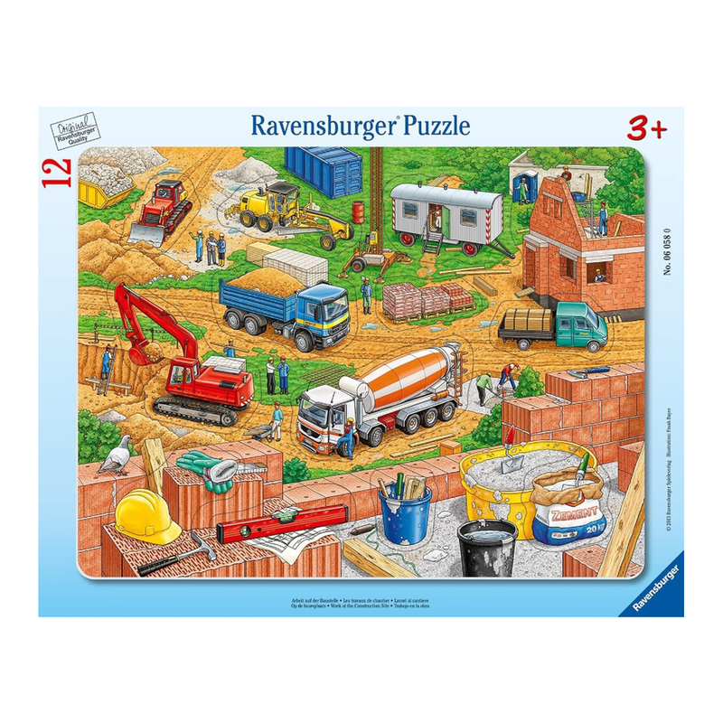 Ravensburger Kinderpuzzle - 06058 Arbeit auf der Baustelle - Rahmenpuzzle für Kinder ab 3 Jahren, mit 12 Teilen
