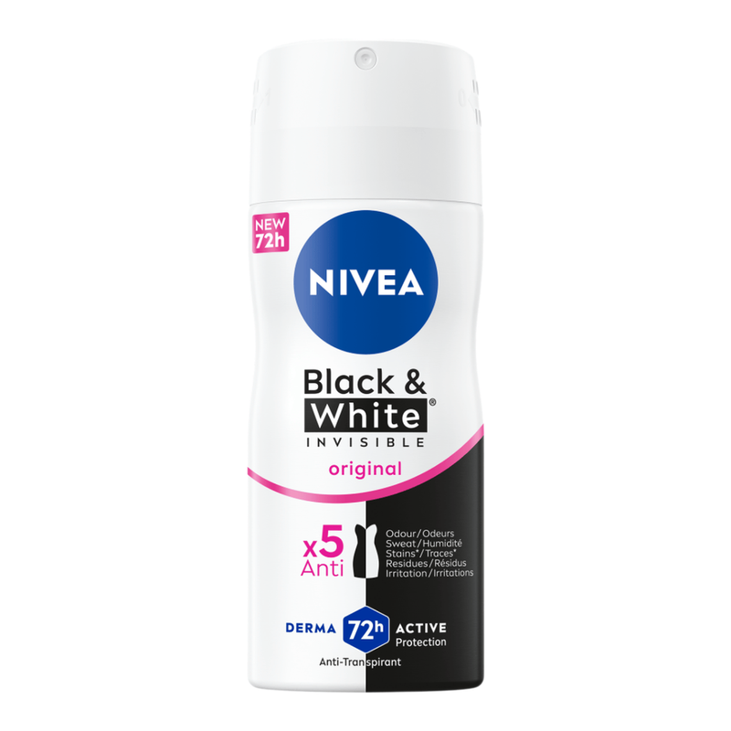 NIVEA Invisible For Black & White Clear Anti-Transpirant Mini Deodorant Spray - Original - Anti-vlekken deo - 72 uur bescherming - Reisformaat 100 ml