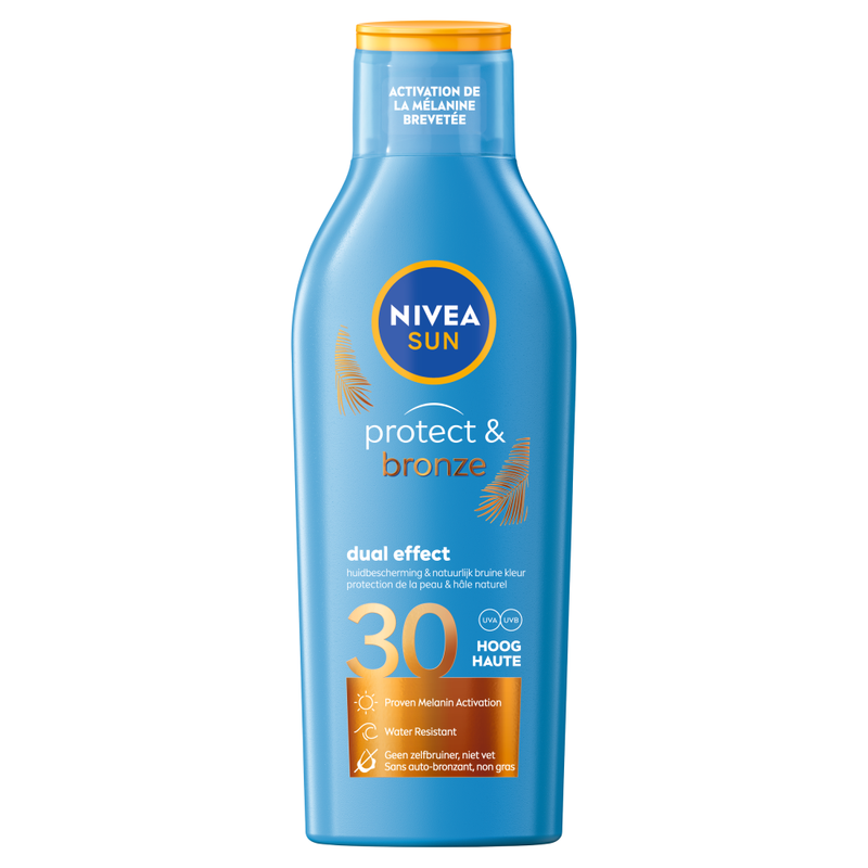 NIVEA SUN Protect & Bronze Zonnebrand SPF 30 - Zonnecrème - Met Pro-melanine Extract - Beschermt en Ondersteunt een Bruine Kleur - Zonnebrandcrème - 200 ml