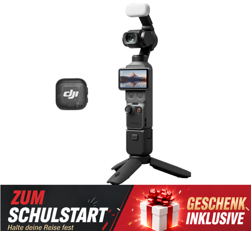 DJI Osmo Pocket 4 Creator Combo, Taschen-Gimbal-Vlog-Kamera, 1-Zoll-CMOS und 4K/240 Bilder/s, 3-Achsen-Stabilisierung, 2× verlustfreier Zoom, Dynamikumfang mit 14 Blendenstufen, 107 GB integrierter Speicher, Griff mit 1/4-Zoll-Gewinde