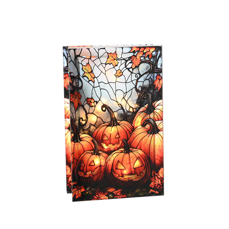 Festive 21cm Battery-Operated Lit Stained Glass Pumpkin Decoration