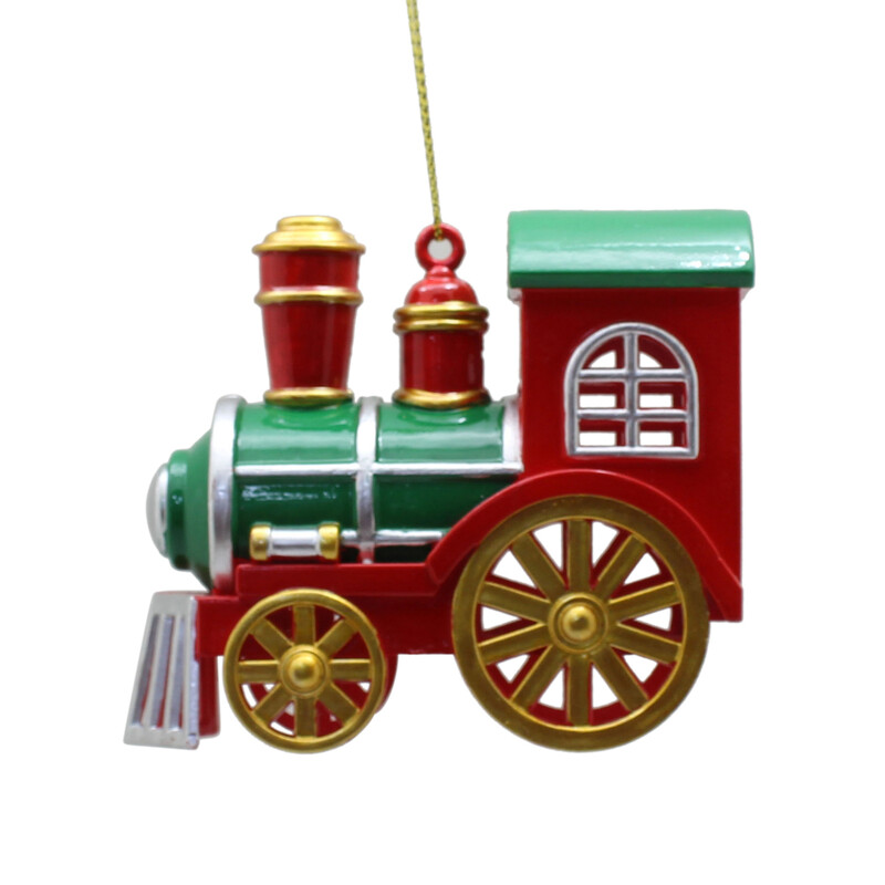 Festive Christmas Train Decoration: 10Cm Hanging Ornament in Festive Red, Green, and Gold for Holiday Decor